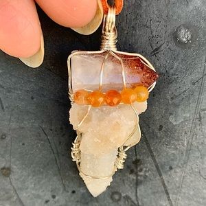 Lepidocrocite in Quartz, Cactus Quartz & Carnelian Necklace